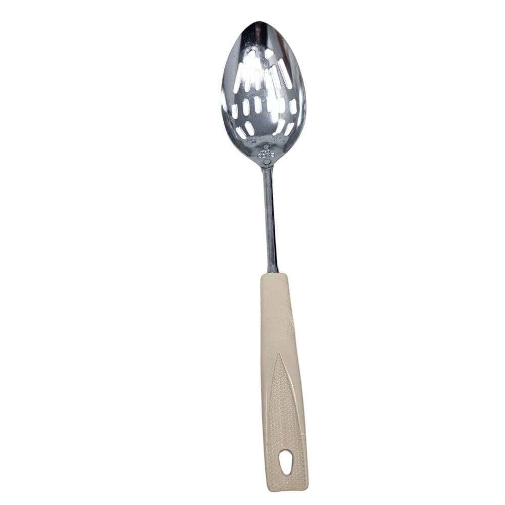 Vintage Ekco USA Slotted Spoon Stainless Steel Plastic Kitchen Utensil White